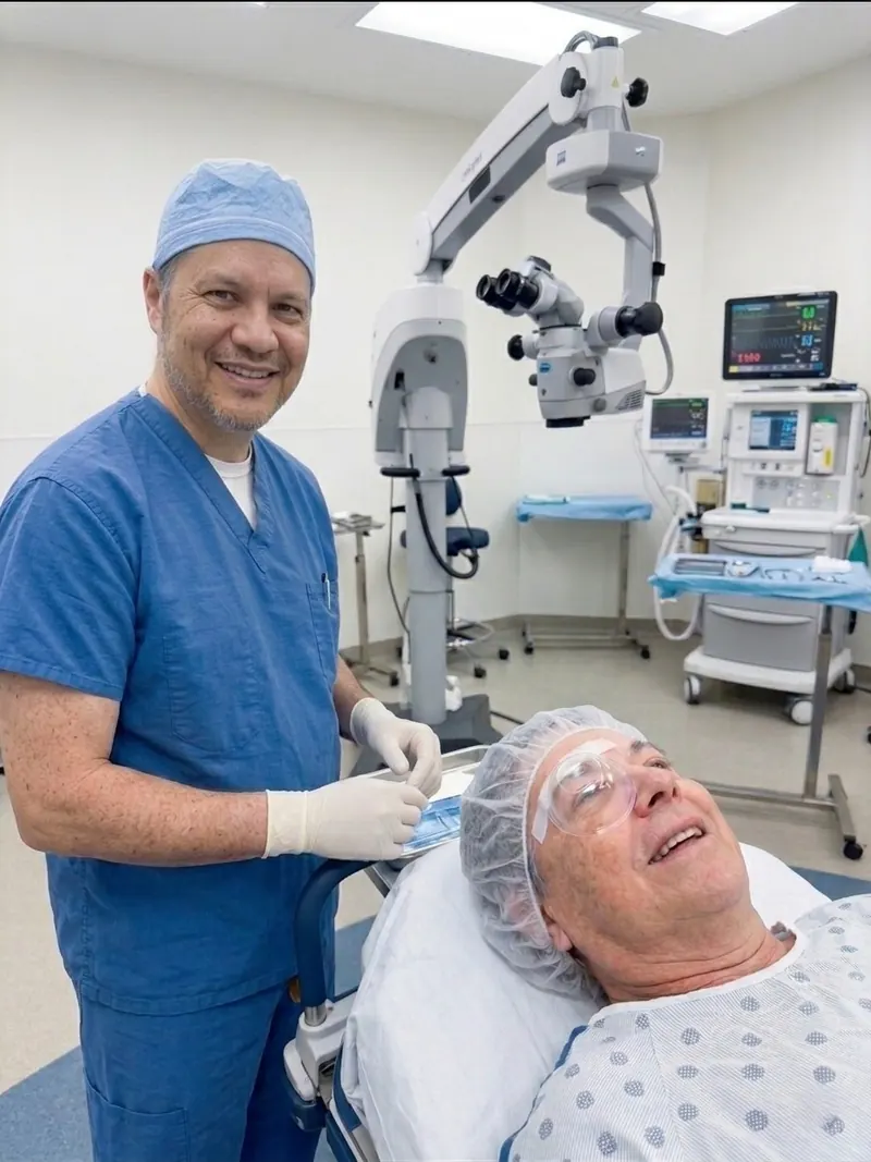 Dr. Kavanagh with a smiling patient after cataract surgery
